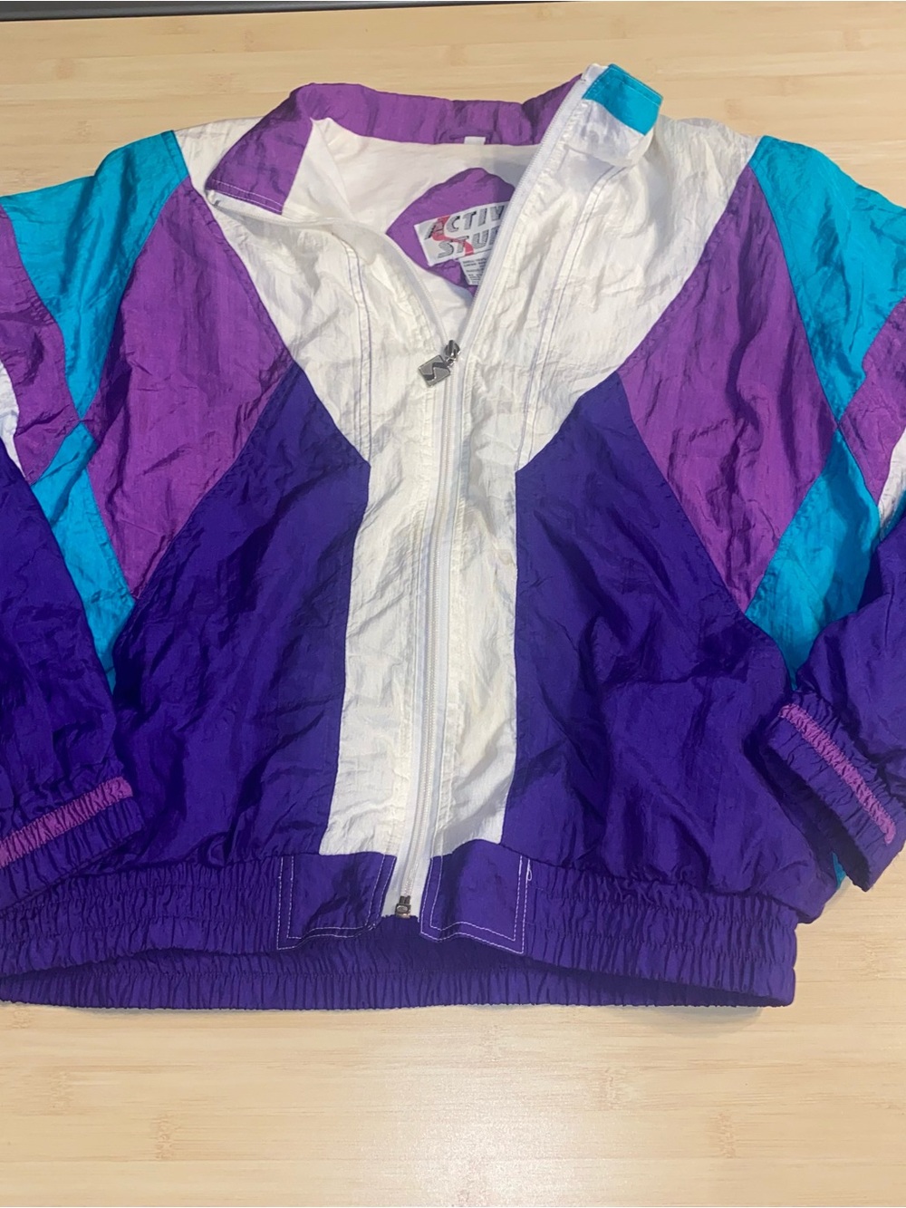 Vintage 90’s Active Stuff Windbreaker Jacket Size Small Neon Purple Teal Zip